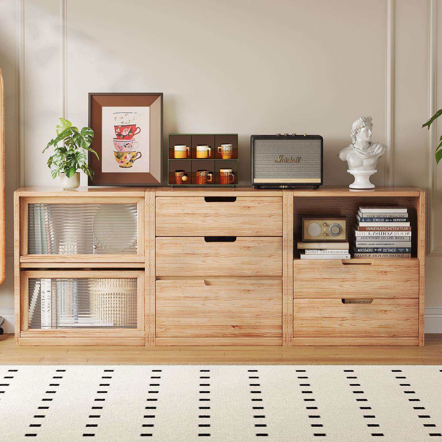 组合书柜原木风落地置物柜客厅电视柜矮柜靠墙展示柜简约实木柜子