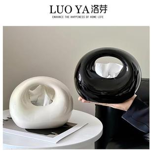 轻奢高级感陶瓷纸巾盒客厅家居装饰摆件高档纸抽餐巾盒手提抽纸盒