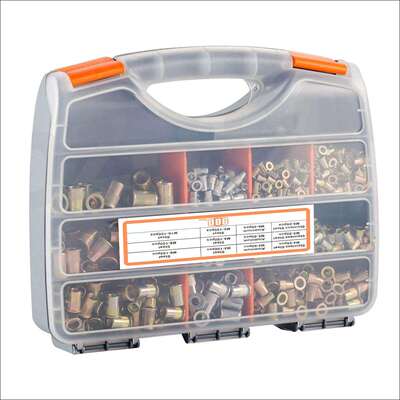 900PCS盒装套装铝拉铆不锈钢镀彩锌竖纹螺母组合铆螺母