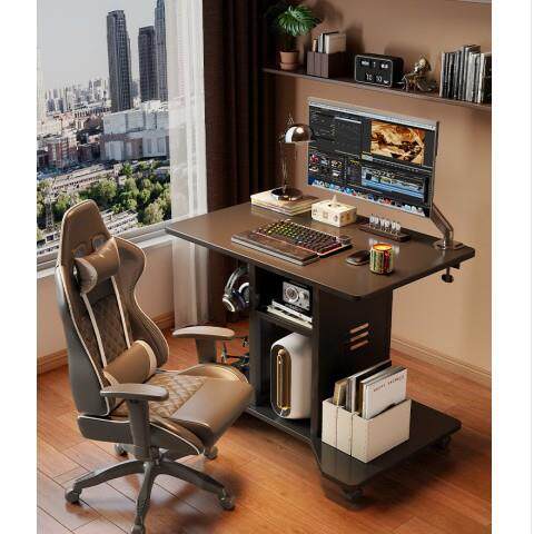 80CM实木小户型家用可移动电脑桌台式可放主机床边桌柜一体电竞桌