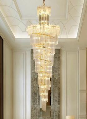 复式楼大吊灯别墅客厅中空简约楼中楼跃层轻奢长水晶旋转楼梯灯