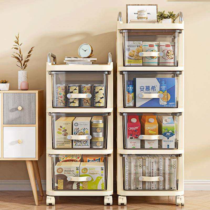 家用多功能可移动防尘收纳柜客厅小推车奶油风置物架抽屉式收纳柜