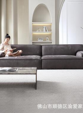 意式极简大马士革摩图凯撒双面磨砂布现代简约客厅直排四人位沙发