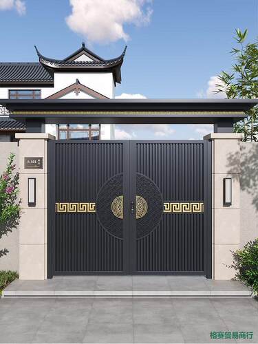 铝合金庭院大门户外别墅院门楼铁艺门农村自建房花园门铝艺电动门