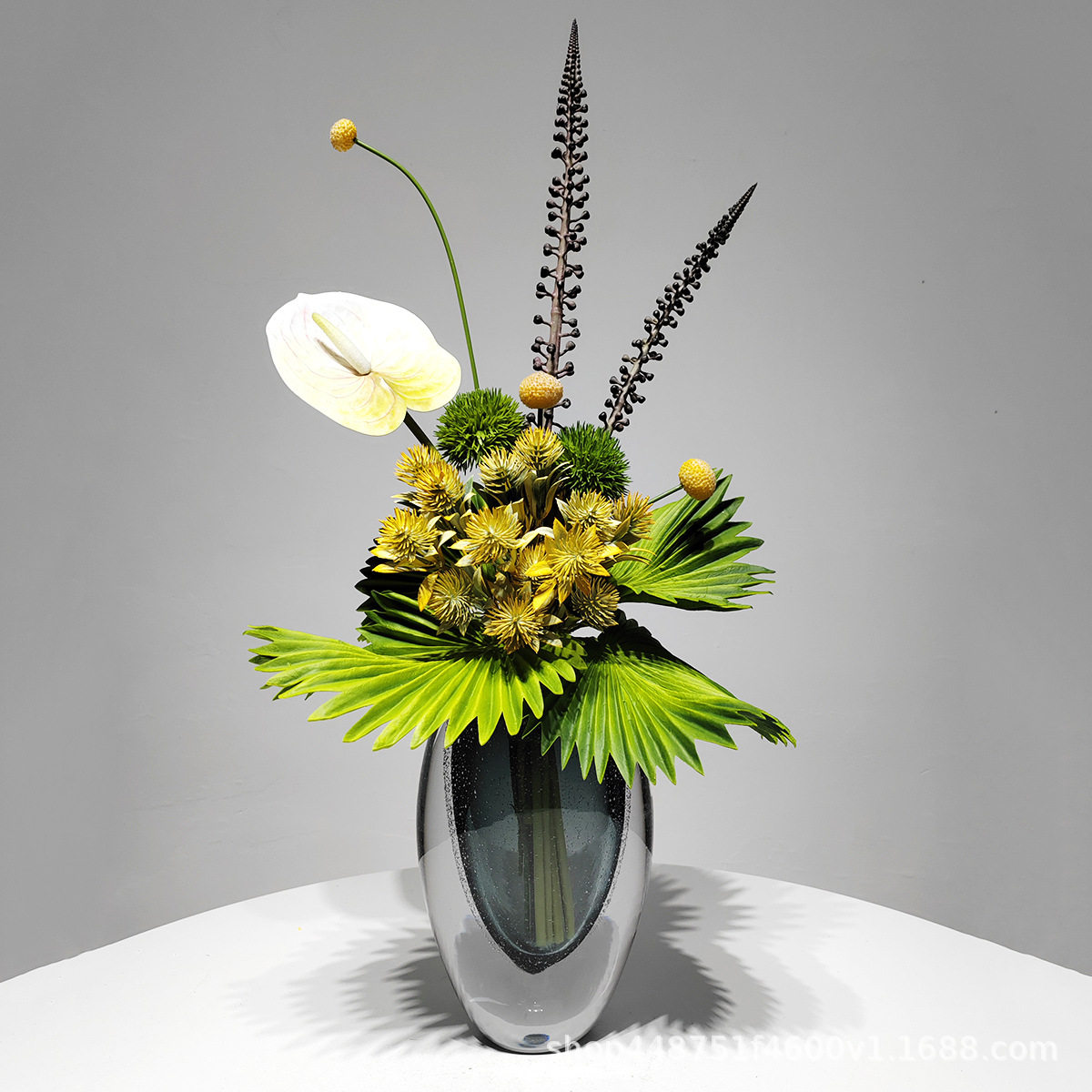 现代仿真花绿植玻璃插花器售楼处酒店样板房客厅洽谈桌轻奢花艺摆