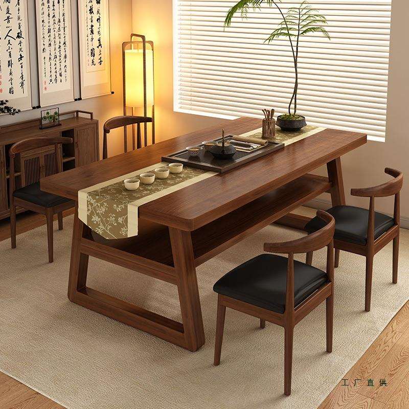 茶桌椅组合茶台泡茶桌子办公室简约实木腿新中式家用阳台大板茶桌
