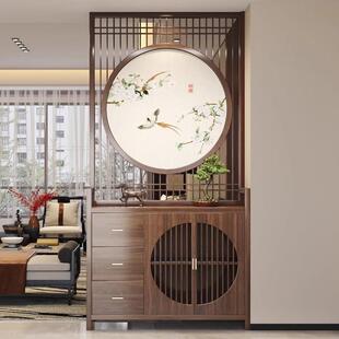 新中式实木屏风隔断带柜子一体客厅进门入户隔断墙玄关储物柜遮挡