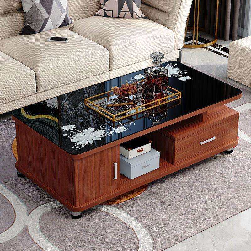 家用茶桌欧式圆角茶几客厅茶台简约现代钢化玻璃长方形桌子小户型