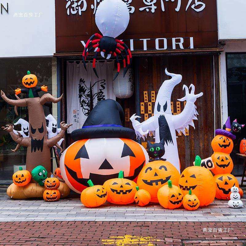万圣节装饰品南瓜灯商场大型充气蜘蛛幽灵气模幼儿园场景布置摆件