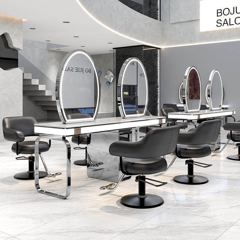 美发店网红款带柜单双面镜台理发店带灯烫染剪发镜台发廊专用镜子