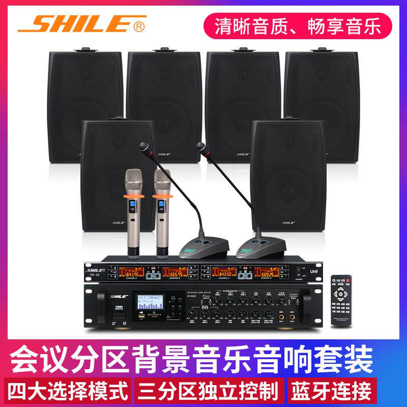 会议音响套装狮乐功放AV8820壁挂音箱BX105/102店铺背景音乐设备