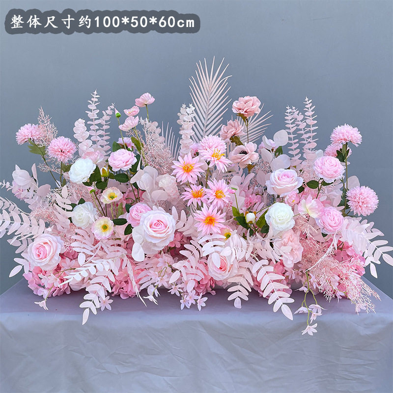 新款婚庆大款地排花绢花婚礼花艺成品装饰尤加利花排台路引花