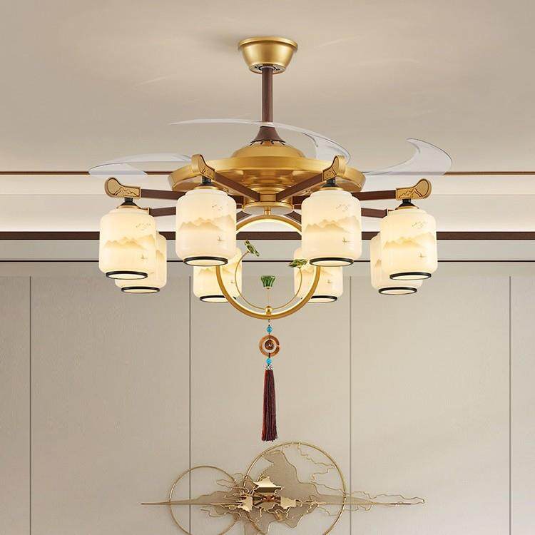 新中式风扇灯隐形吊扇灯客厅吊灯现代简约中国风餐厅卧室电扇灯具