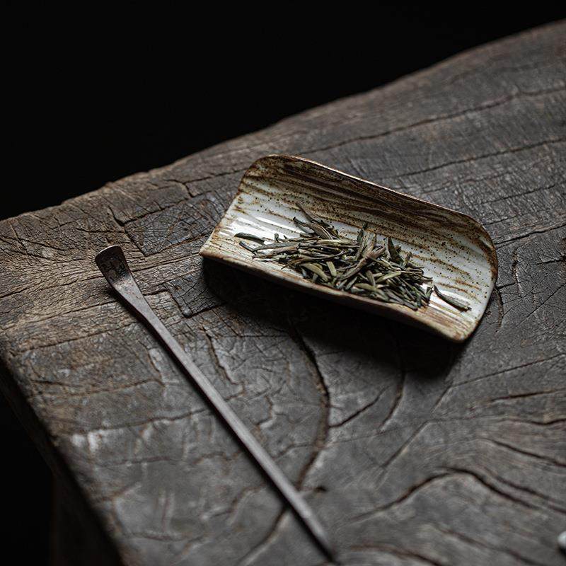 手工粉引茶则陶瓷赏茶荷茶蝶茶道六君子茶具醒茶取茶分茶