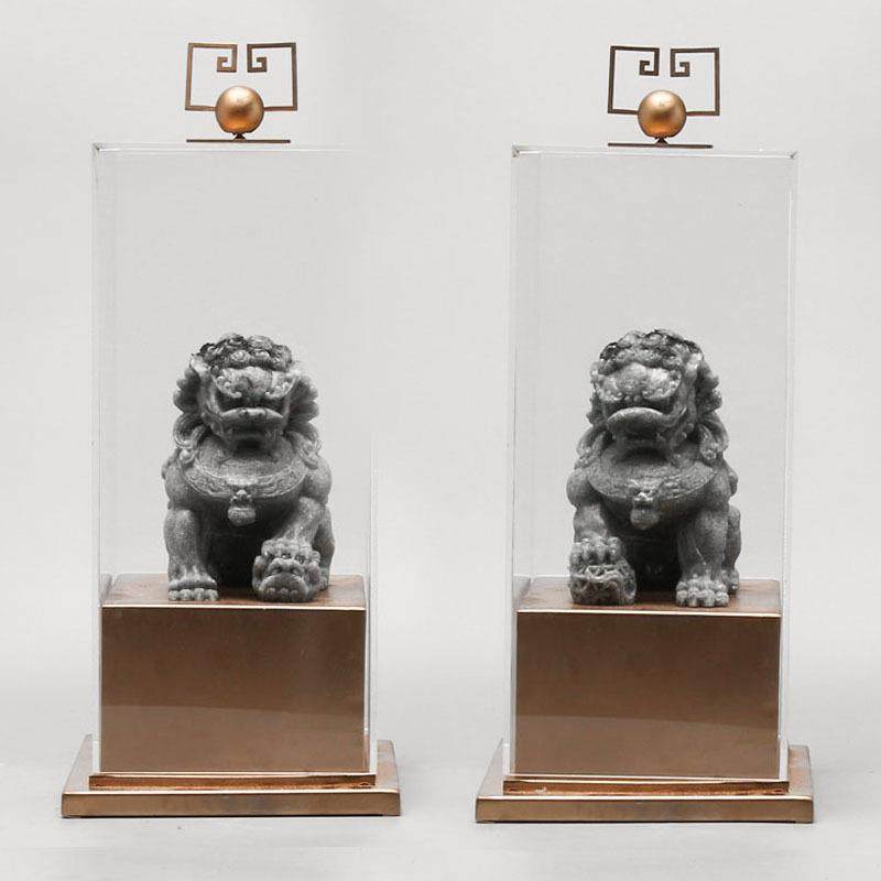 现代新中式创意亚克力陶瓷狮子摆件样板间软装配饰客厅书房装饰品