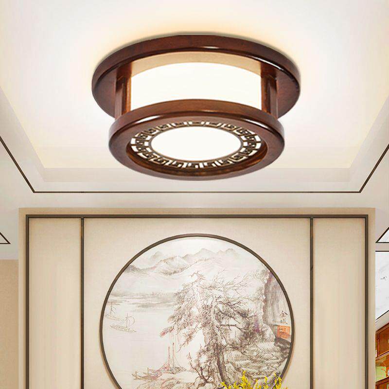 新中式吸顶灯led圆形实木仿古典亚克力阳台过道灯卧室小客厅灯具