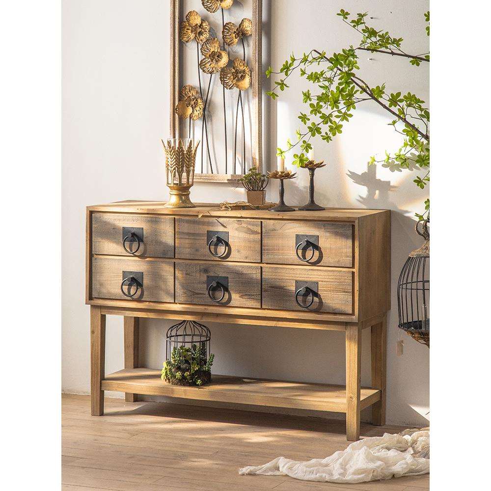 美式乡村实木斗柜客厅复古小柜子储物柜家用卧室落地餐边柜靠墙