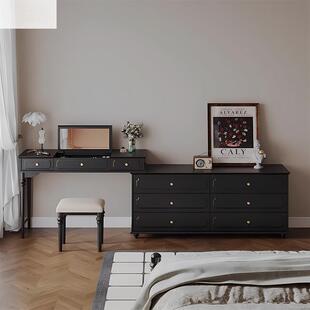 美式复古黑色翻盖梳妆台镜子可隐主卧床尾斗柜妆台一体中古风卧室