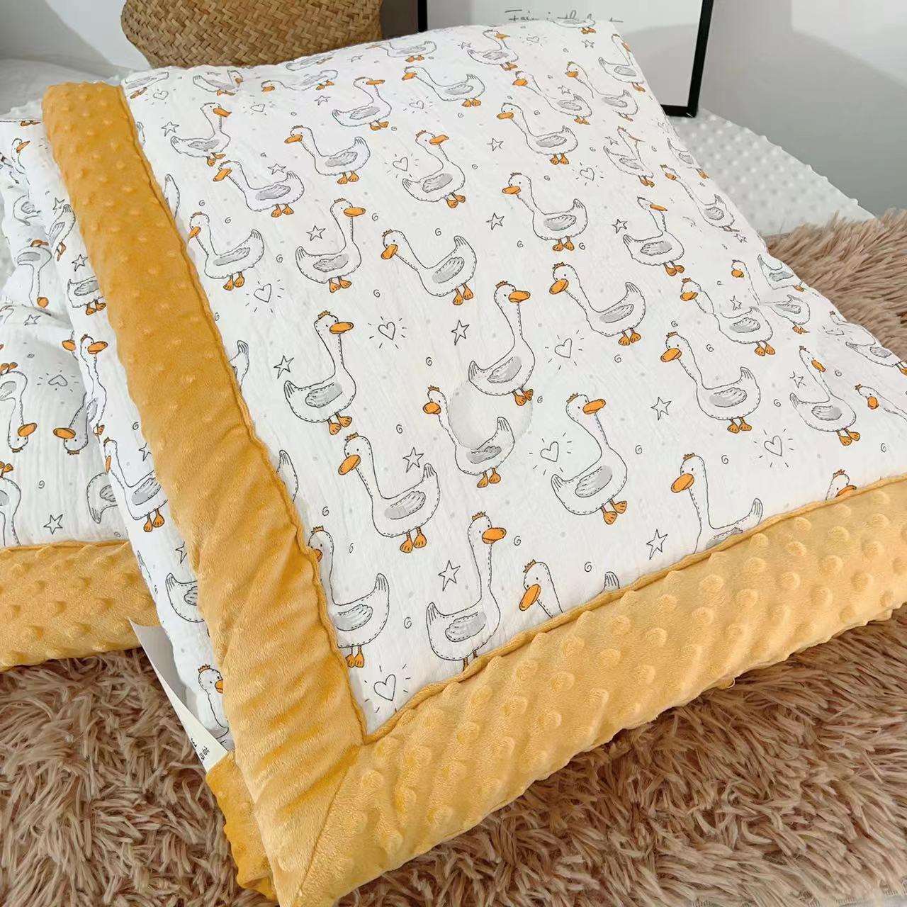 A类绉绉纱纯棉豆豆被秋冬暖气被加厚卡通夹棉绗缝儿童被子可水洗