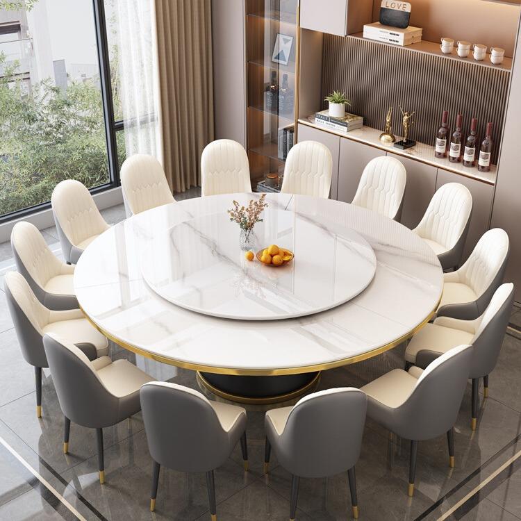 圆形岩板餐桌椅家用大理石10人位圆桌带转盘商用吃饭桌子2024新款