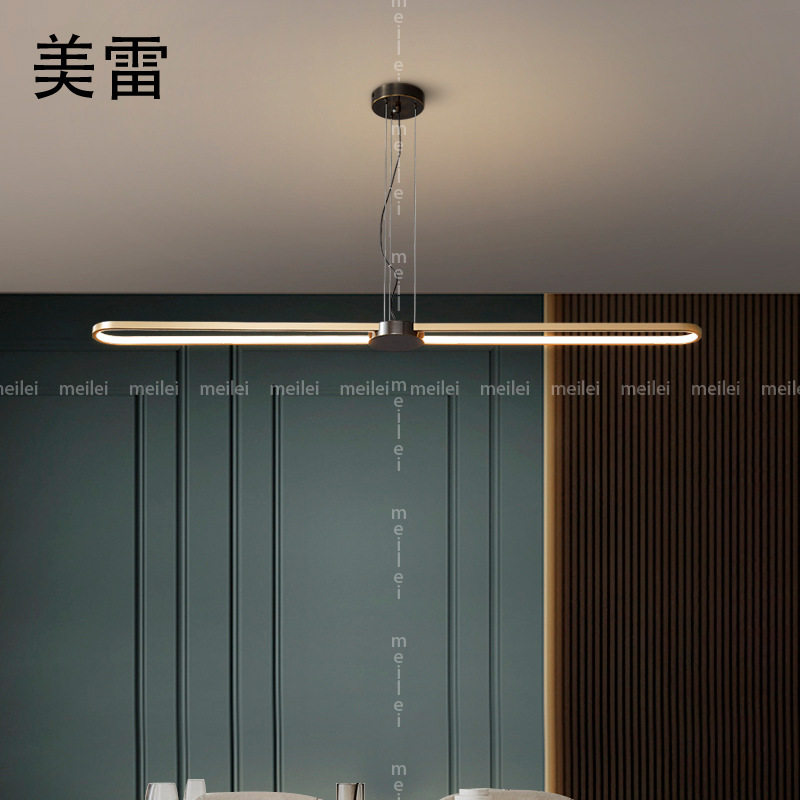 全铜餐厅吊灯led长条轻奢餐桌灯具北欧简约现代设计师办公室吊灯