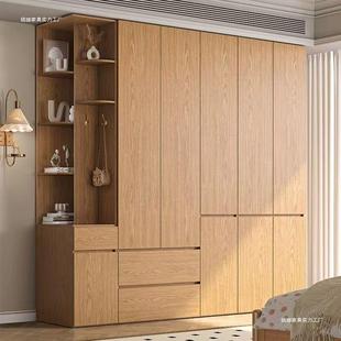 中古风全橡木衣柜实木一门到顶家用卧室储物柜简约现代分段大衣橱