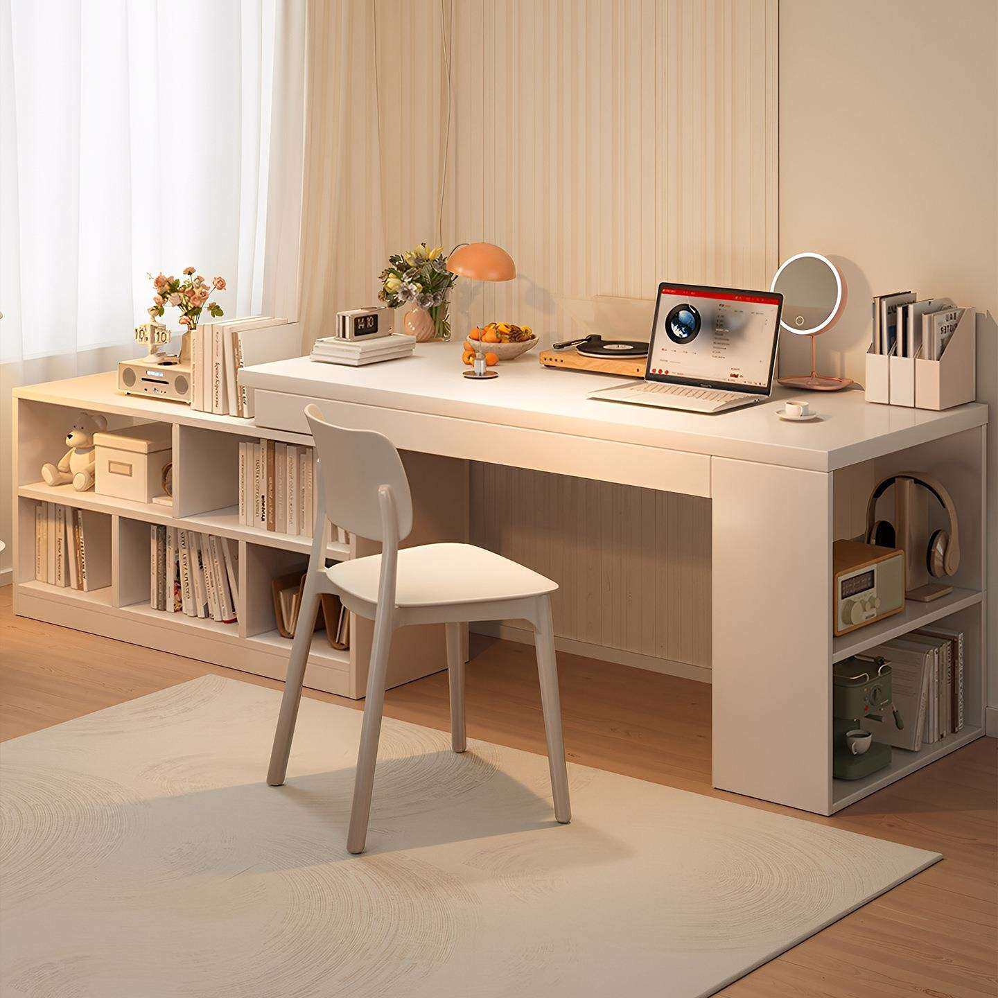 书桌书架一体桌子靠墙可伸缩桌客厅隔断吧台桌家用电脑桌长条窄桌