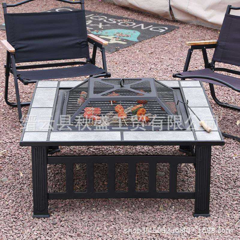户外方形火炉实用烧烤炉firepit火盆工厂瓷砖桌面带盖火炉欧美市
