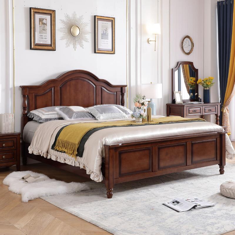 美式乡村全实木床现代简约1.8双人公主婚床主卧2.0米气压高箱储物