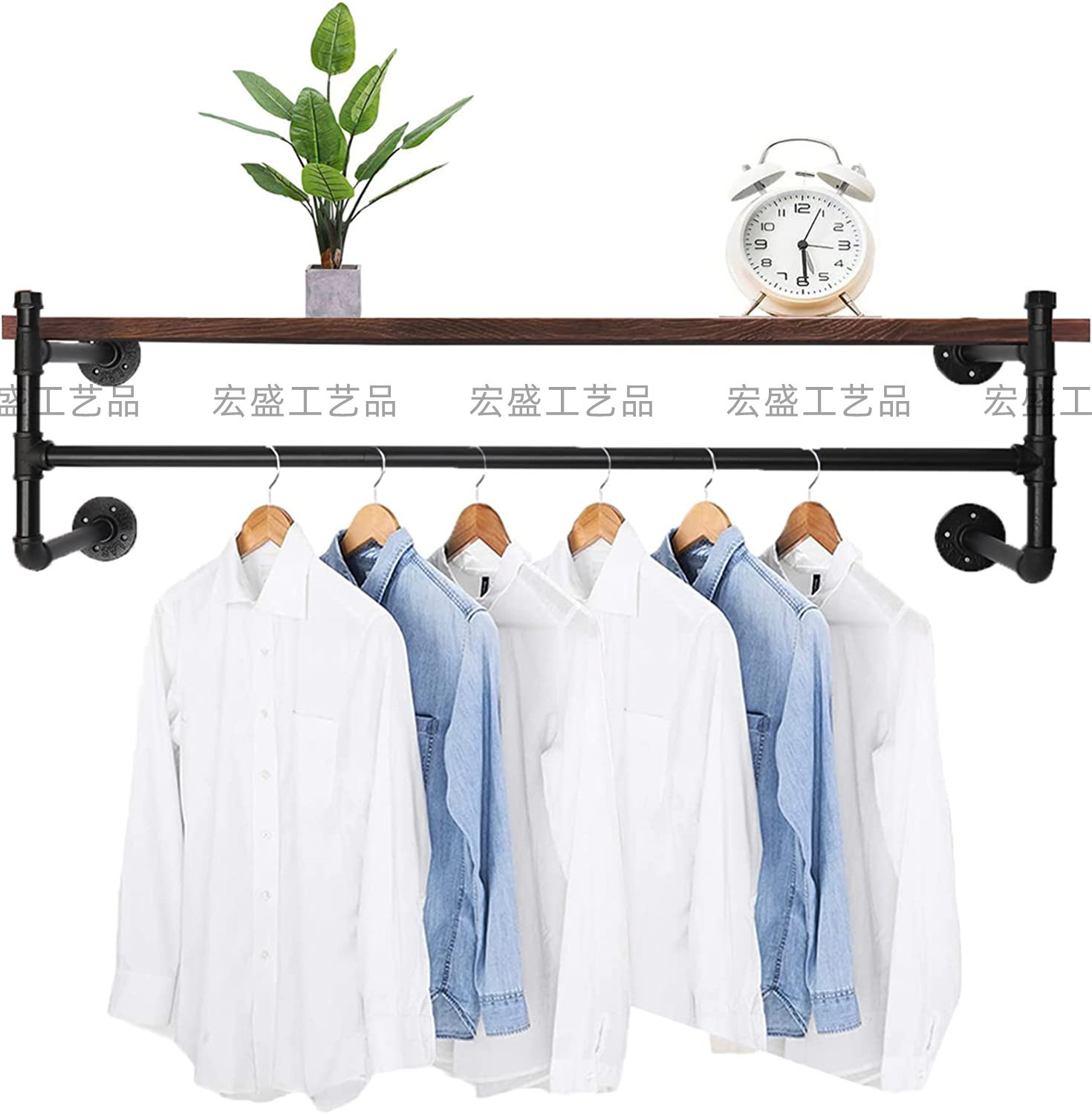 上墙工业风铁艺水管置物衣架隔板收纳壁挂一字搁板墙展示架书货架
