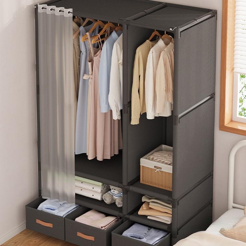 简易衣柜家用卧室布衣柜出租房用结实耐用小房间收纳柜子加厚衣橱