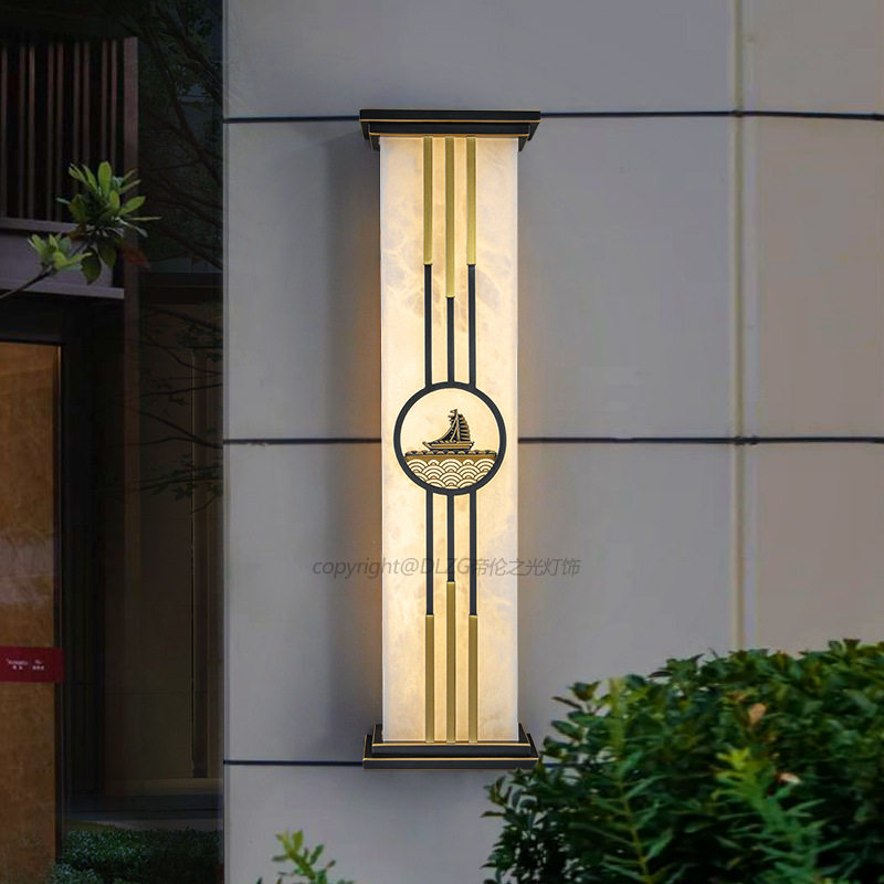 户外壁灯防水庭院灯新中式别墅大门壁灯全铜云石室外装饰外墙灯