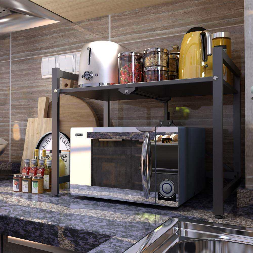 厨房置物架不锈钢台面微波炉架双层收纳桌面烤箱架子省空间设计