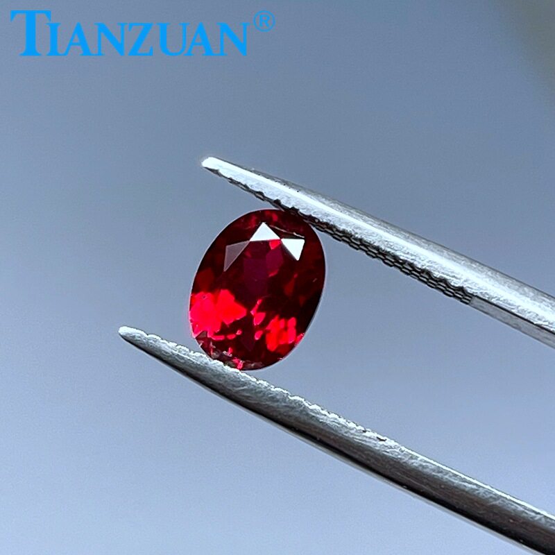 椭圆形蛋形提拉法实验室培育红宝石 尺寸6*8mm 约1.8ct