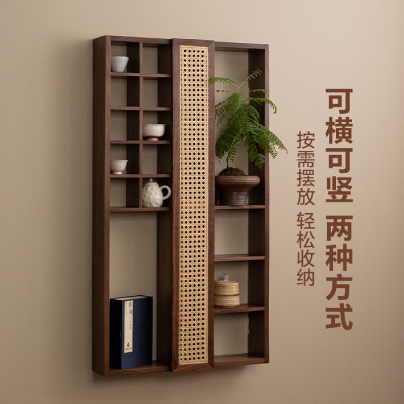 实木藤编壁挂博古架多宝阁