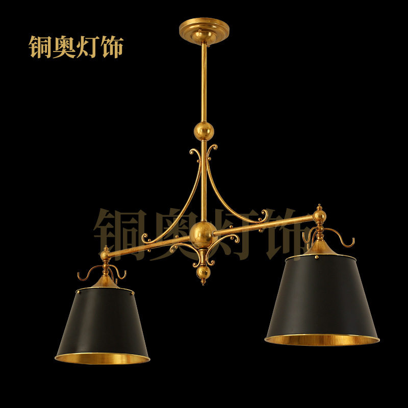 美式中古餐厅长形吊灯家用铜灯别墅酒店吧台铜罩复式楼厨房中岛灯