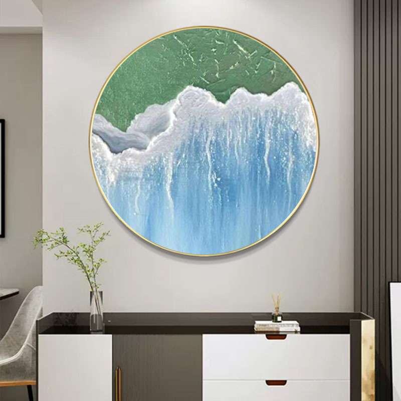 手绘海景圆框画抽象肌理玄关入户装饰画轻奢客厅餐厅走廊挂画别墅图片