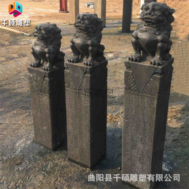 石雕拴马桩狮子拴马柱石头青石做旧仿古户外园林景观装饰摆件