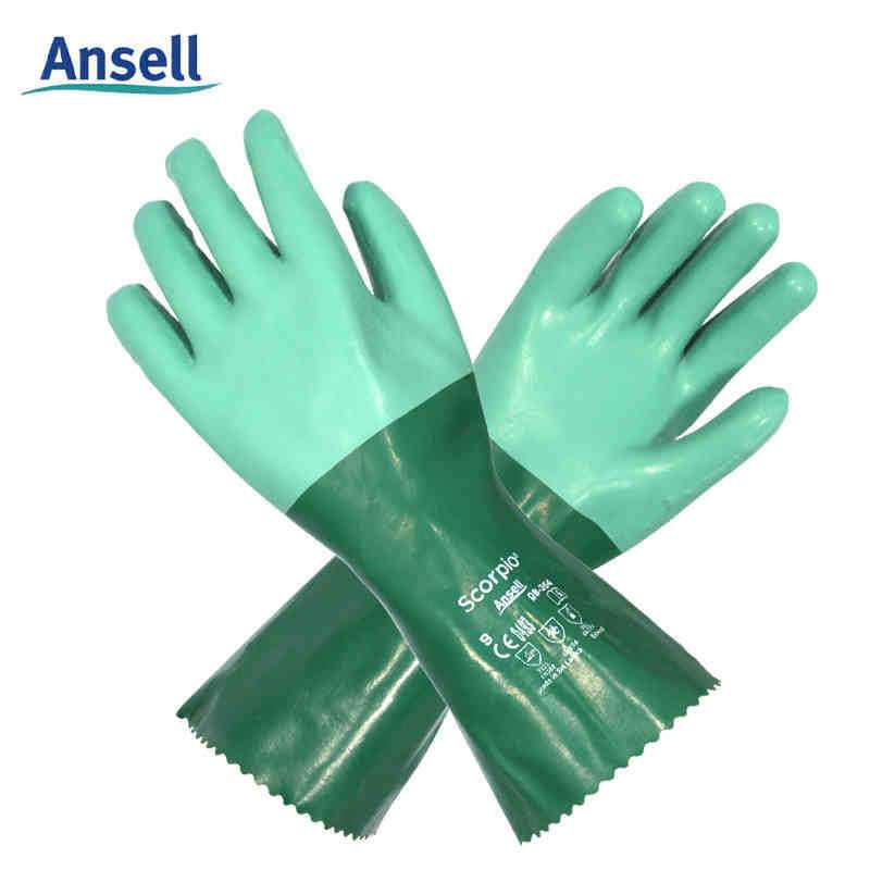 Ansell安思尔 08-354氯丁橡胶防化手套Scorpio内织棉衬35cm长绿色