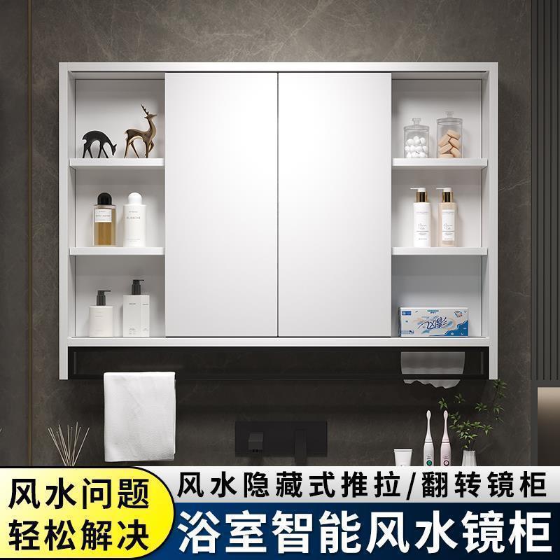 浴室智能风水隐藏式实木折叠镜柜
