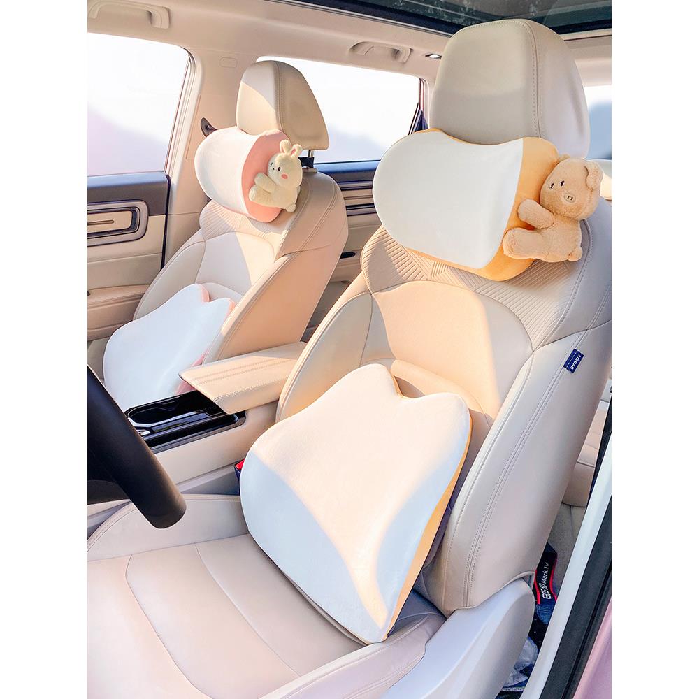 汽车头枕腰靠车用护颈枕一对创意记忆棉冰丝车内靠枕座椅枕头卡通