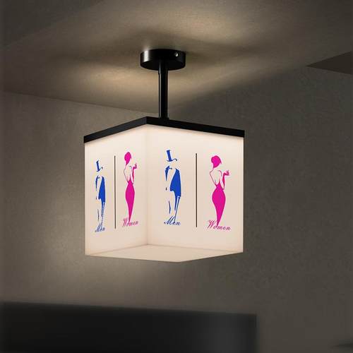 高档商超卫生间发光吊挂四面亚克力灯箱标识吊装悬挂洗手间指示牌