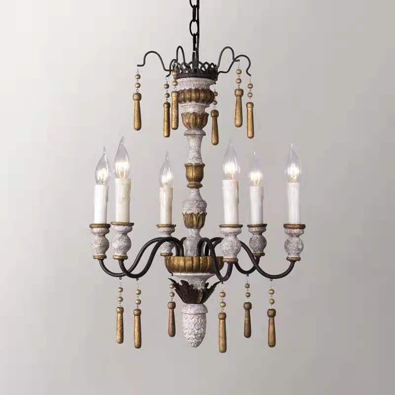 创意美式乡村法式复古木头吊灯客厅餐厅卧室别墅衣帽间个性吊灯