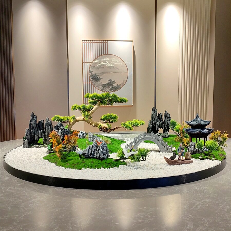 餐桌中间摆花桌摆电动转盘花摆花装饰品饭店餐厅微缩景观摆台