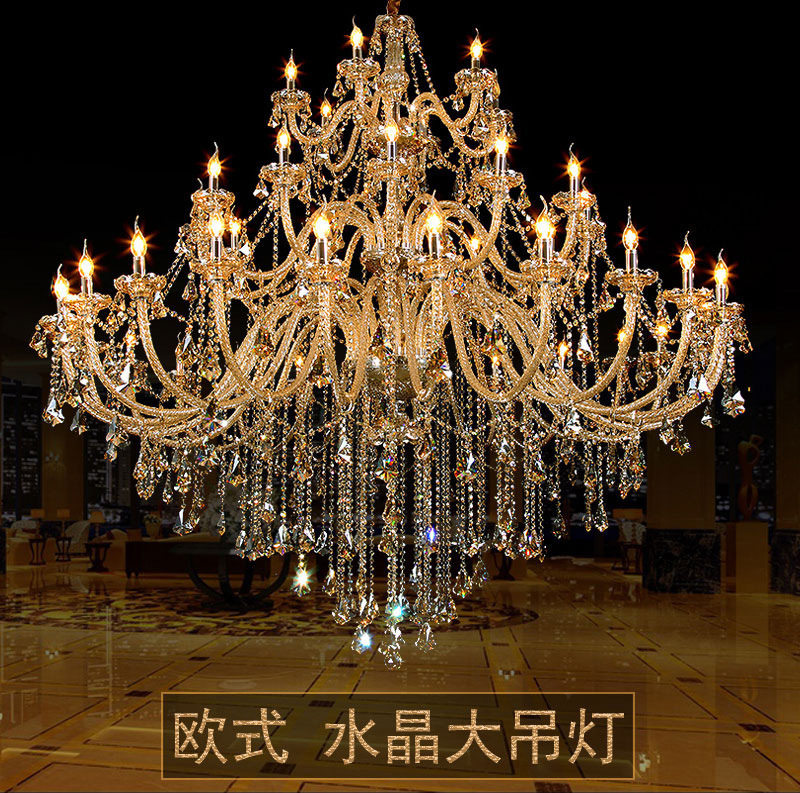 复式楼水晶大吊灯欧式客厅灯蜡烛灯具酒店婚庆别墅大气楼中楼吊灯