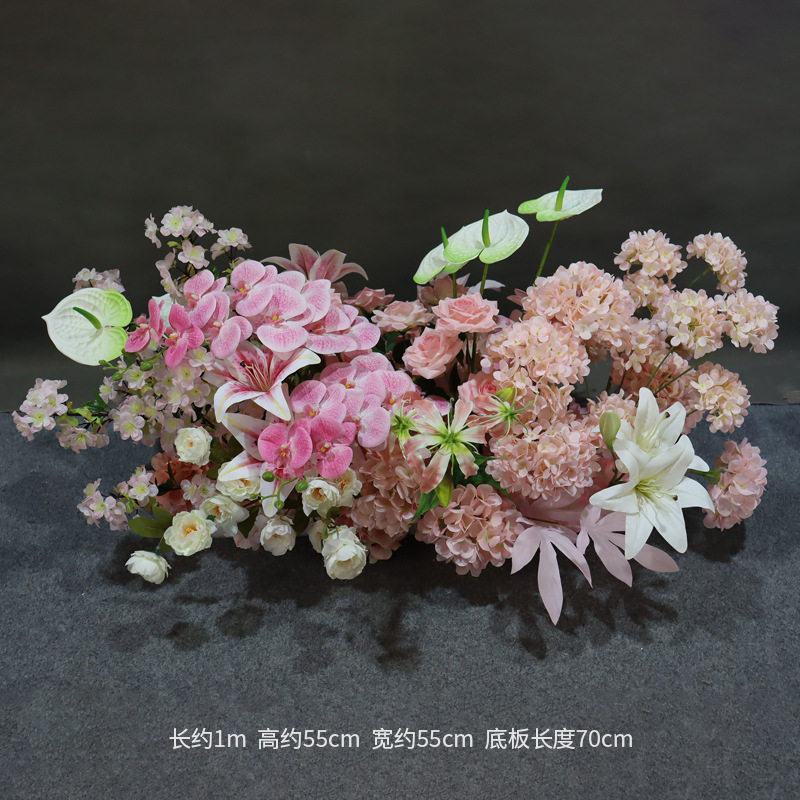 新款婚礼粉色排花路引花婚庆花艺仿真长条挂花装饰布置绢花花排