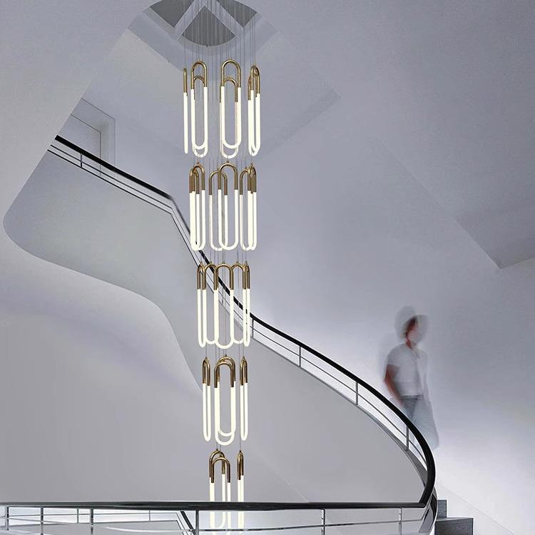 楼梯吊灯复式楼别墅大客厅自建房loft挑空旋转跃层斜顶房间长吊灯