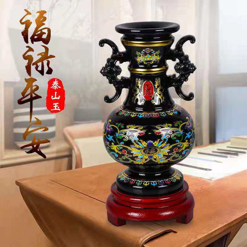 泰山墨玉葫芦摆件原石雕刻工艺品客厅装饰品