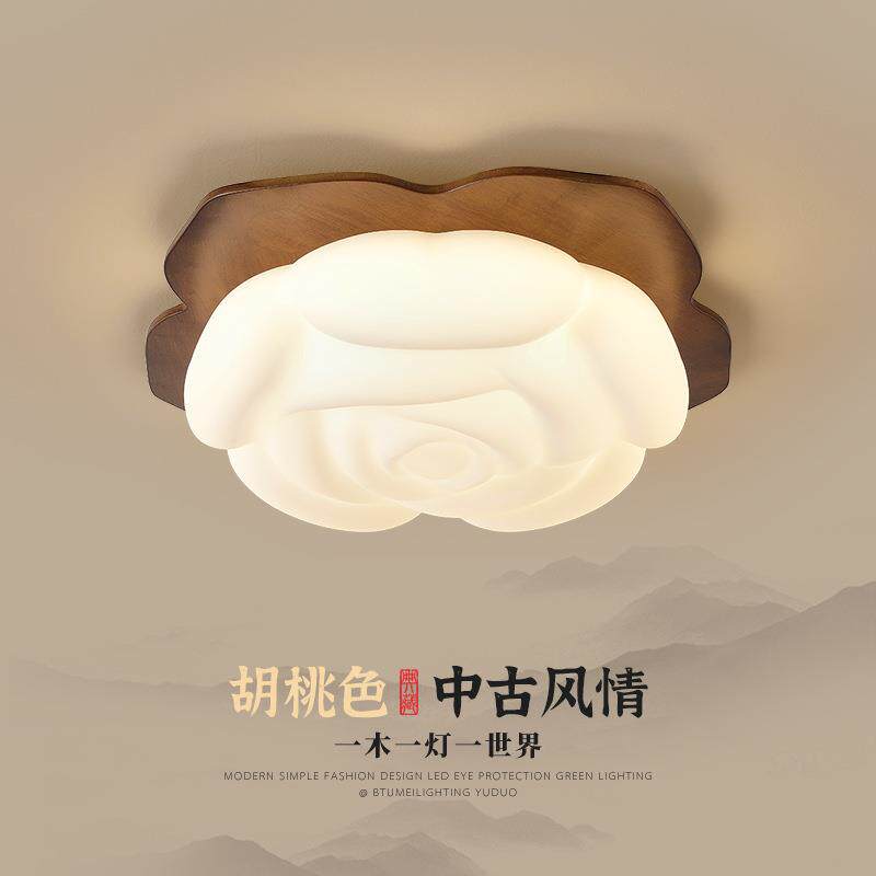 卧室灯吸顶灯现代简约北欧创意个性花朵房间灯温馨原木风书房灯具