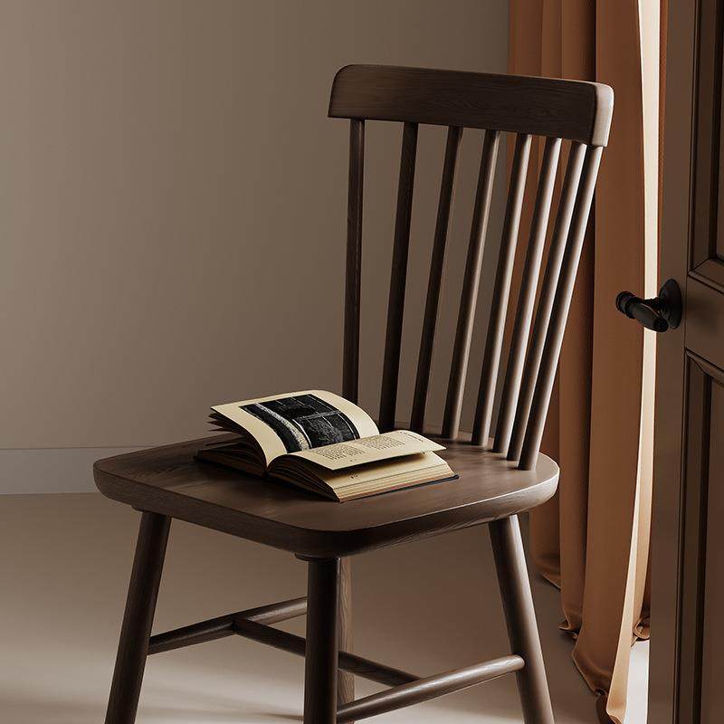实木餐椅家用餐厅餐桌椅子客厅茶桌木头凳子靠背中古风洽谈书桌椅